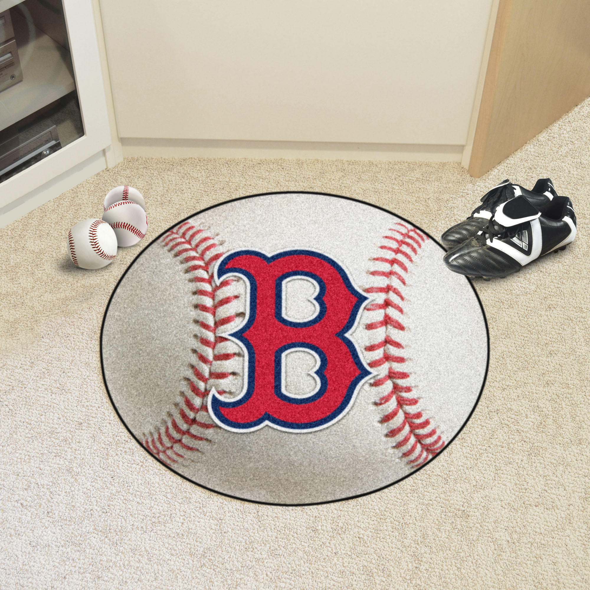 Boston Red Sox Baseball Shaped Area Rug â€“ 22 x 35