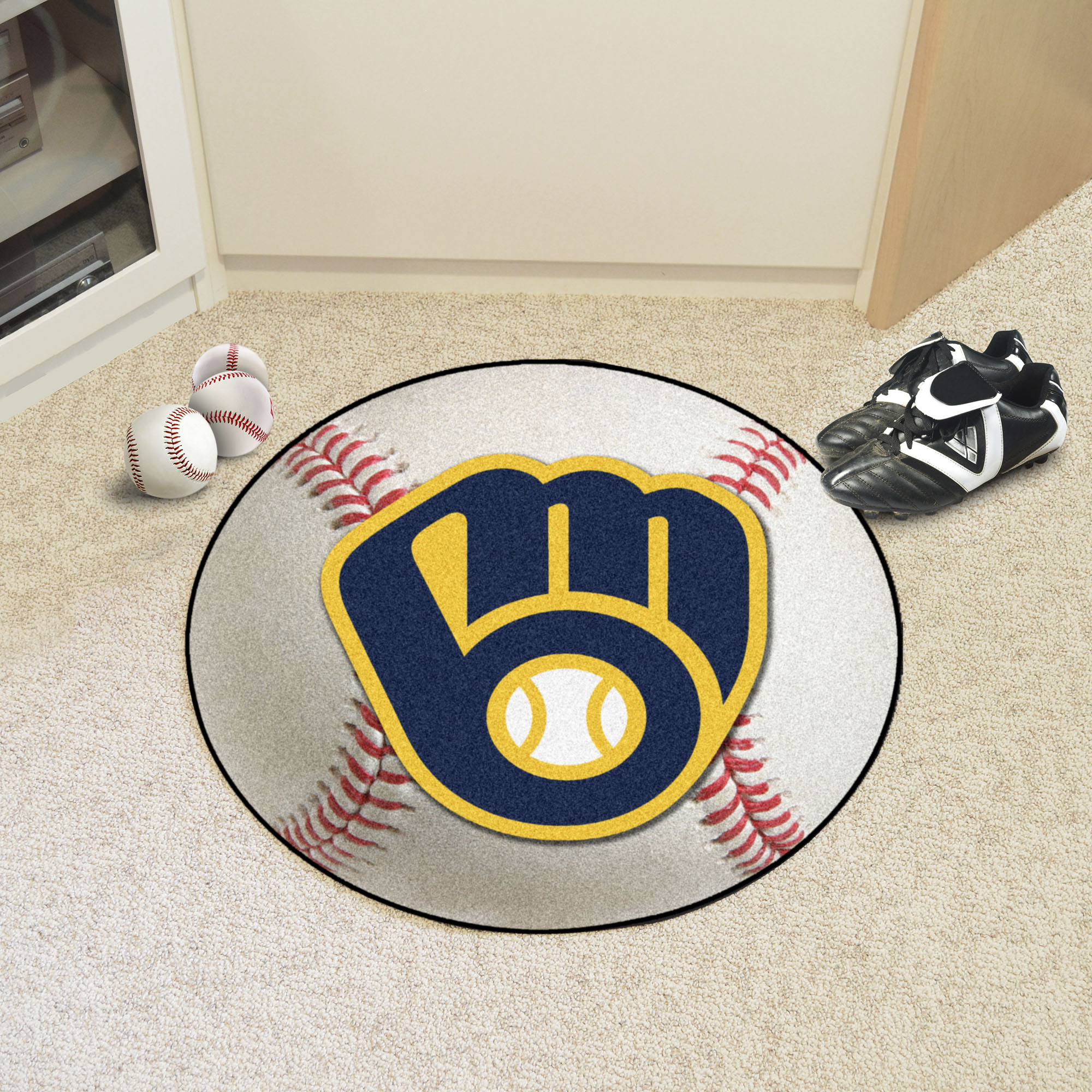 Milwaukee Brewers Baseball Shaped Area Rug â€“ 22 x 35