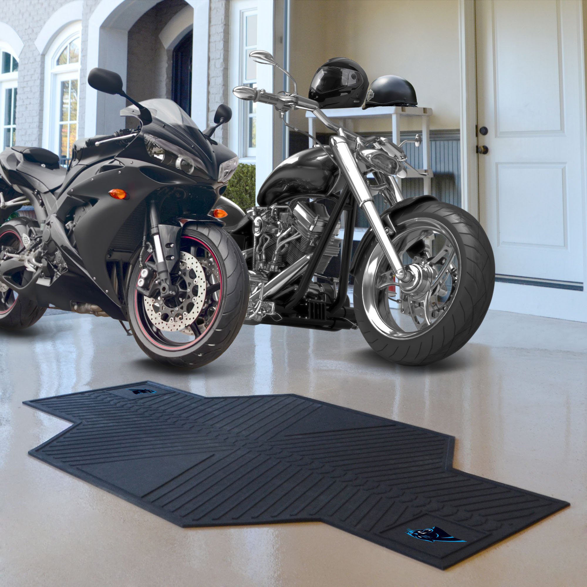 Carolina Panthers Motorcycle Mat â€“ Vinyl 82.5 x 42