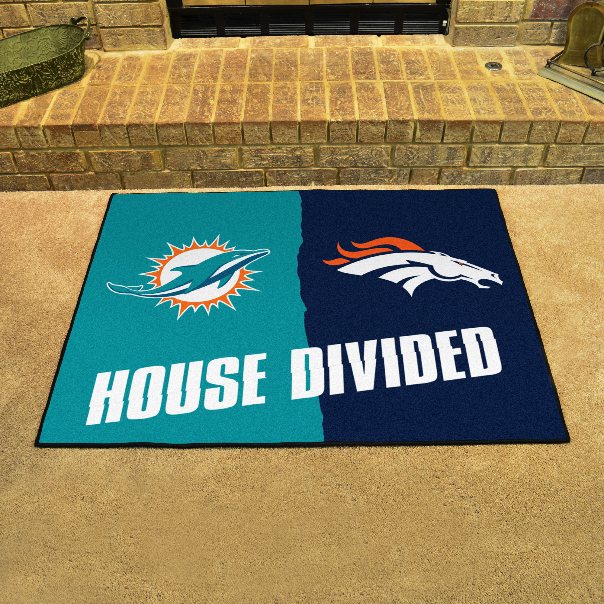 Dolphins - Broncos House Divided Mat - 34 x 45