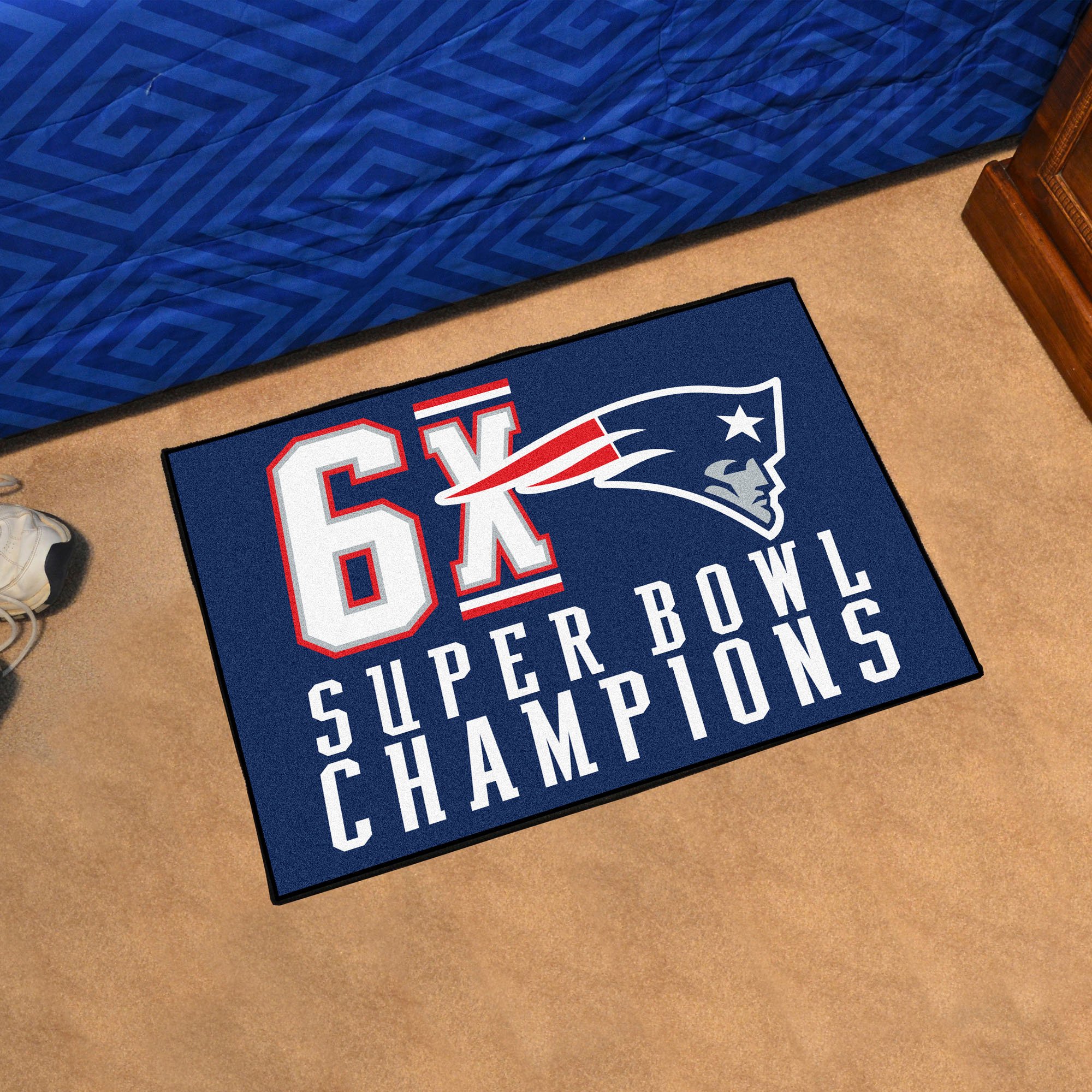 Patriots 6X Super Bowl Champions Uniform Inspired Starter Doormat–19 x 30