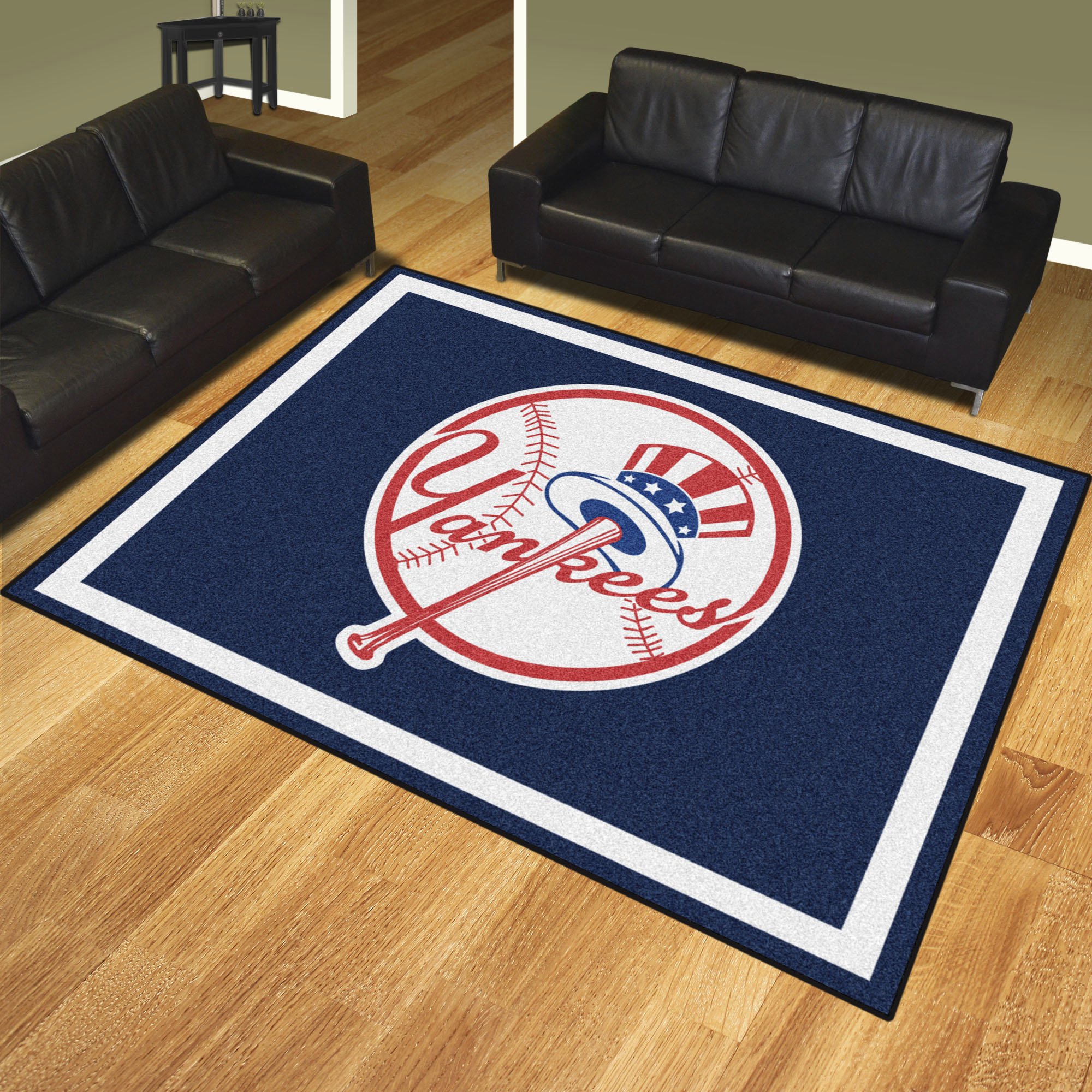 New York Yankees Area Rug â€“ 8 x 10 Bat in Hat Logo