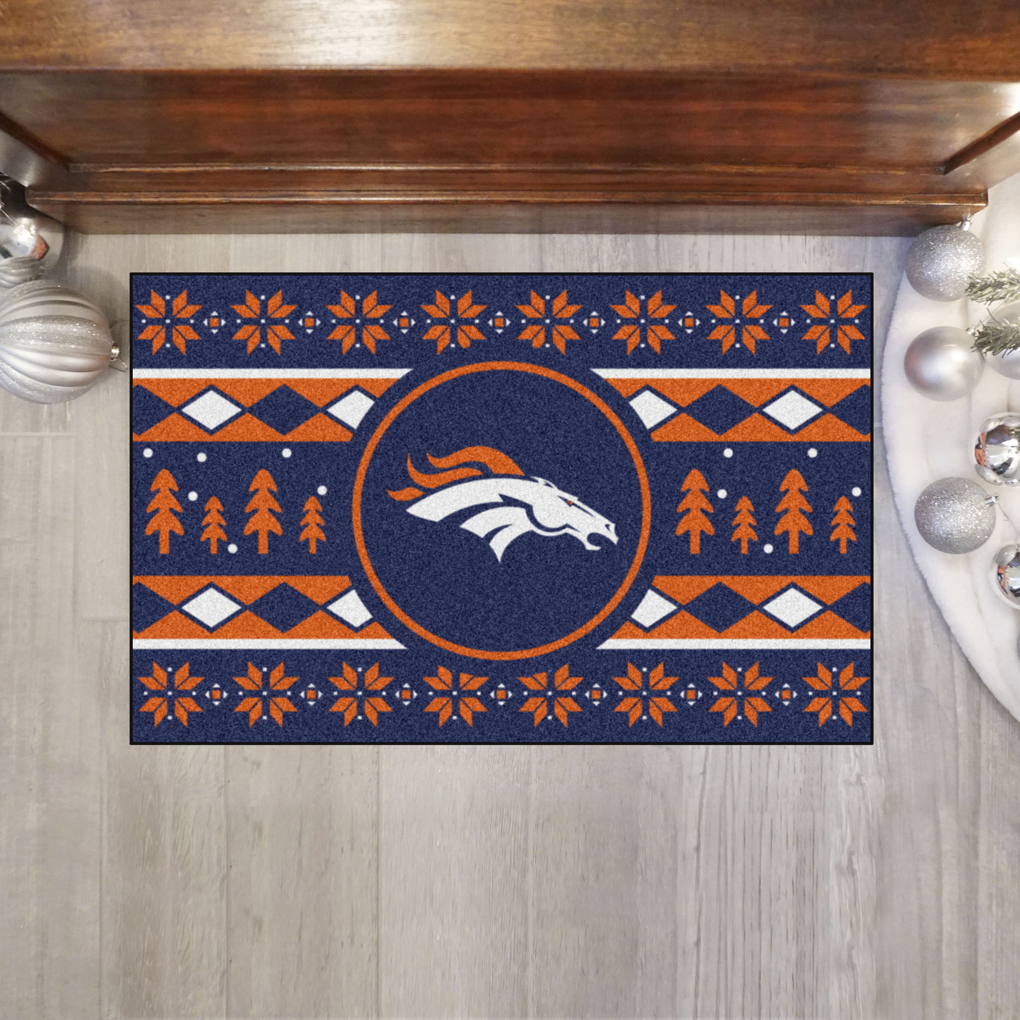 Broncos Holiday Sweater Starter Doormat - 19 x 30