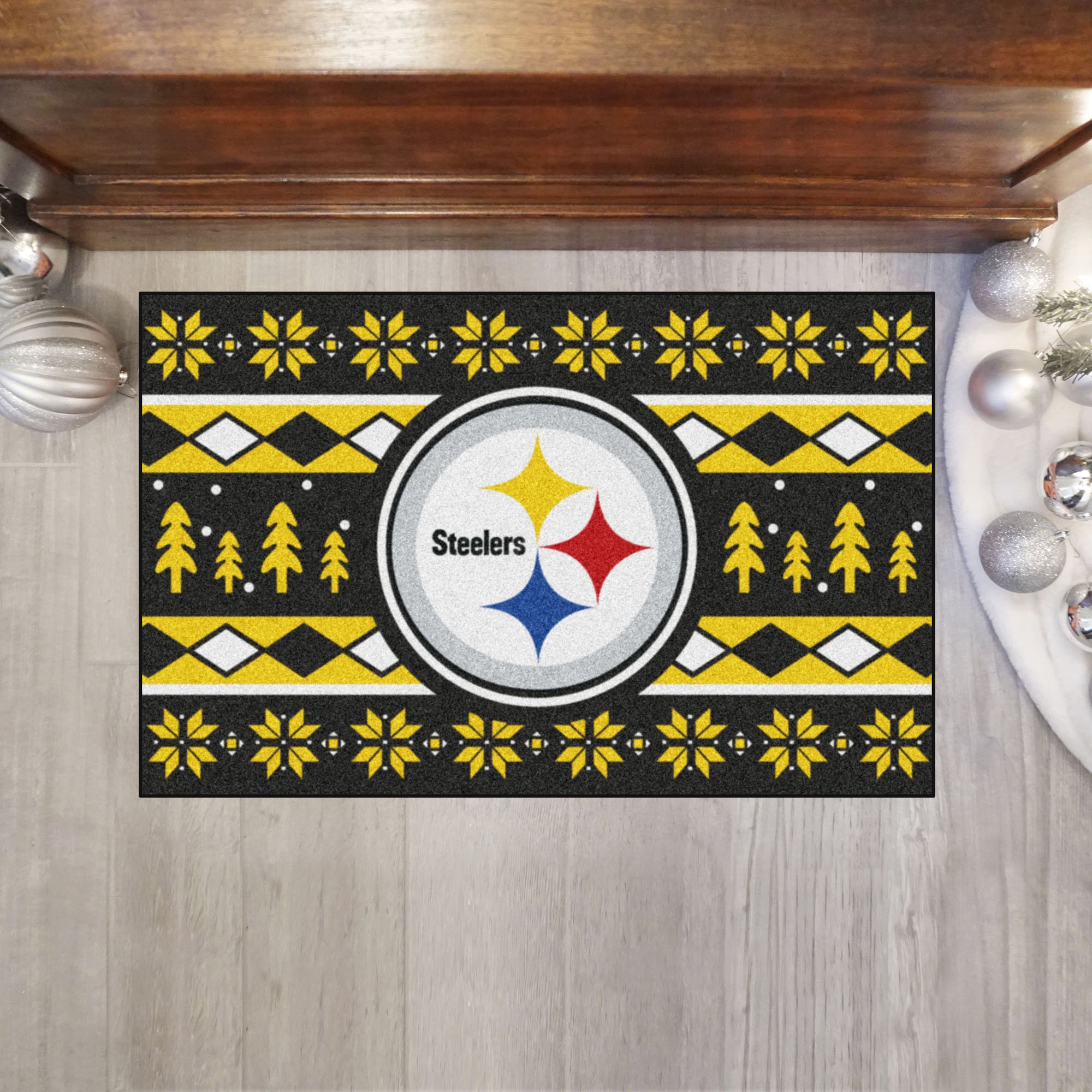 Steelers Holiday Sweater Starter Doormat 19 x 30