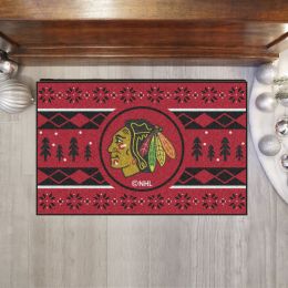 Blackhawks Holiday Sweater Starter Doormat - 19 x 30