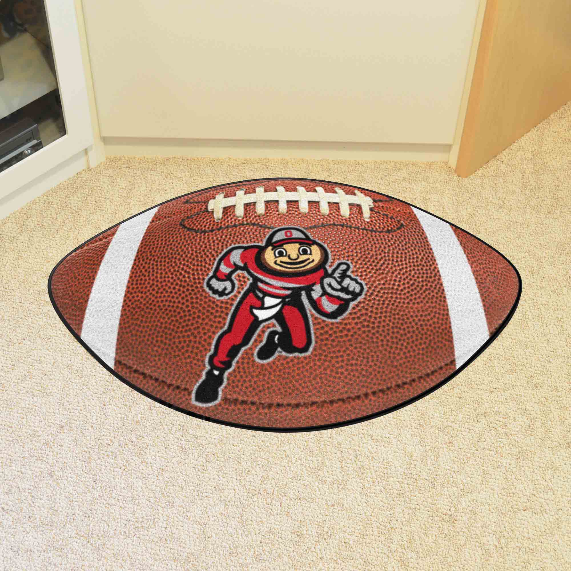 Ohio State Buckeyes Alt Logo Football Shaped Area Rug
