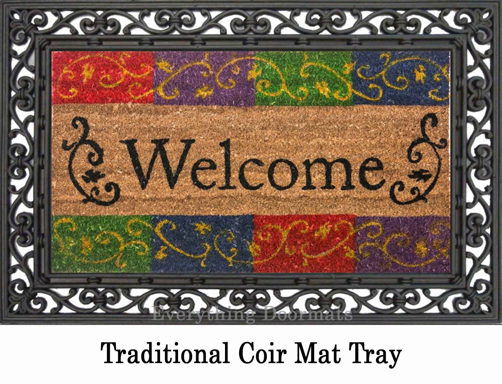 Coco Coir Welcome Flourish Rubber Backed Doormat 16 X 28