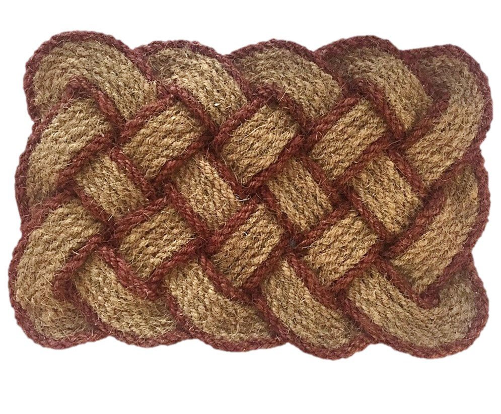 Natural Fiber Lovers Knot Coir Doormat Brown Border