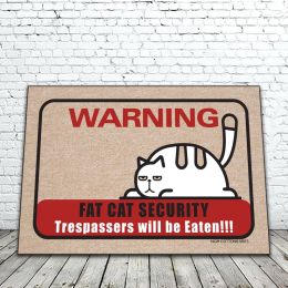 Warning Fat Cat Security Doormat - 18x30 Funny