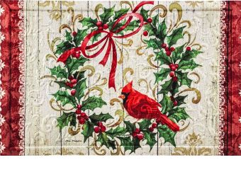 Floral Embossed Cardinal Holly Wreath Doormat - 19 x 30