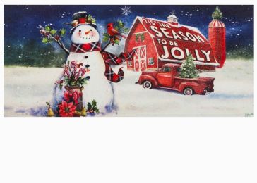 Sassafras Christmas Barn Snowman Mat - 10 x 22 Insert Doormat