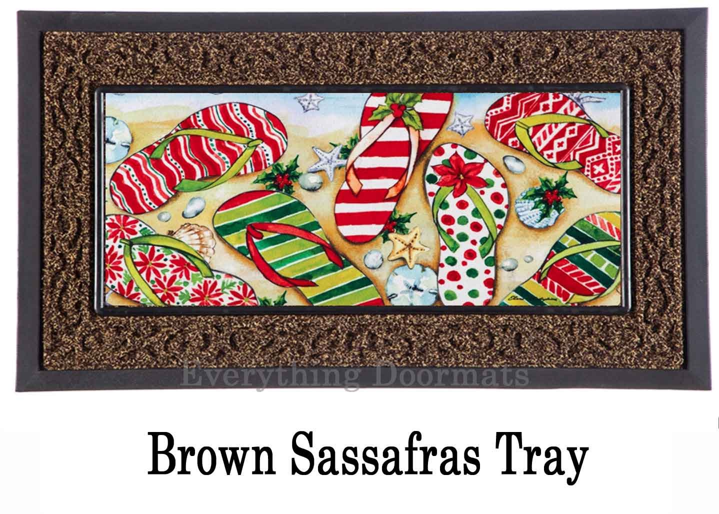 Sassafras Christmas Flip Flops Mat 10 x 22 Insert Doormat