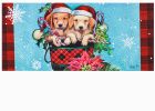 Christmas Puppy Bucket Sassafras Mat - 10 x 22 Insert Doormat