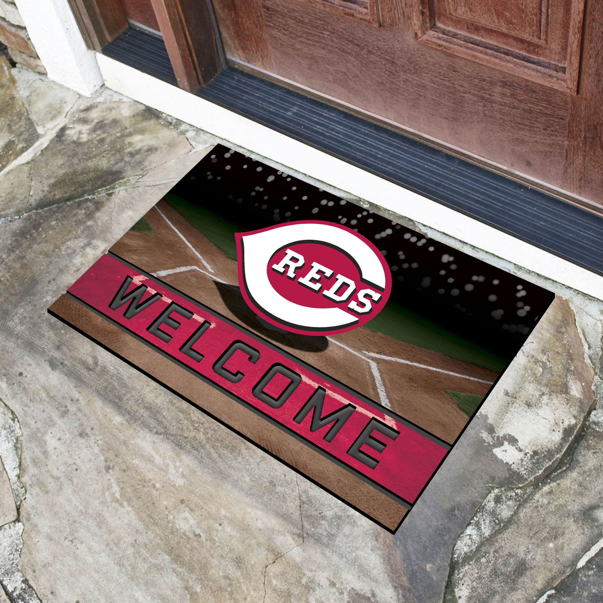 Cincinnati Reds Flocked Rubber Doormat - 18 x 30