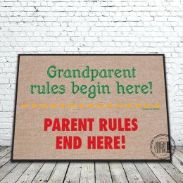Grandparent Rules Begin Here Doormat - 18 x 30 Funny