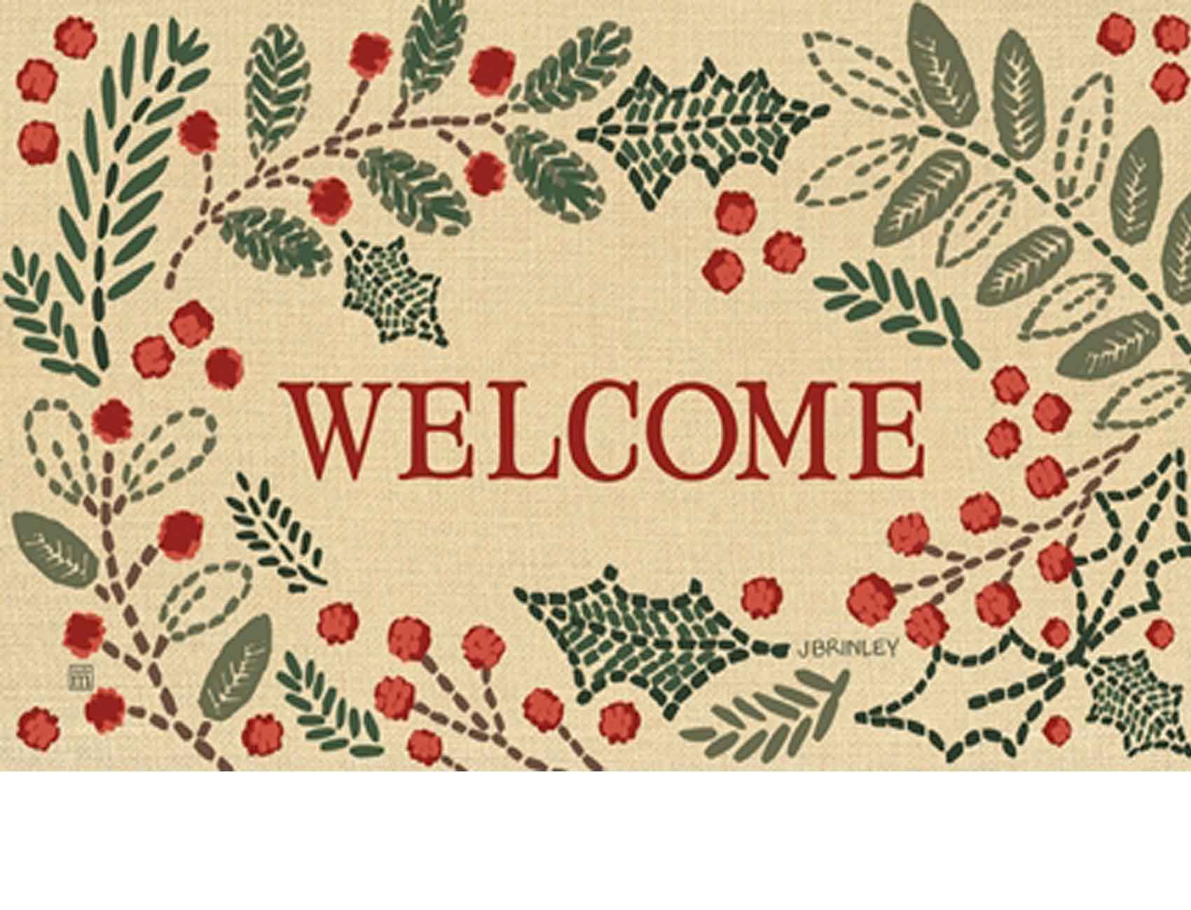 EwdeWwo Christmas Winter Indoor Doormat Welcome Door Mat 18 x 30,  Snowflake and Holly Berries Retro Style PVC Leather Mat Soft Non-Slip  Rubber