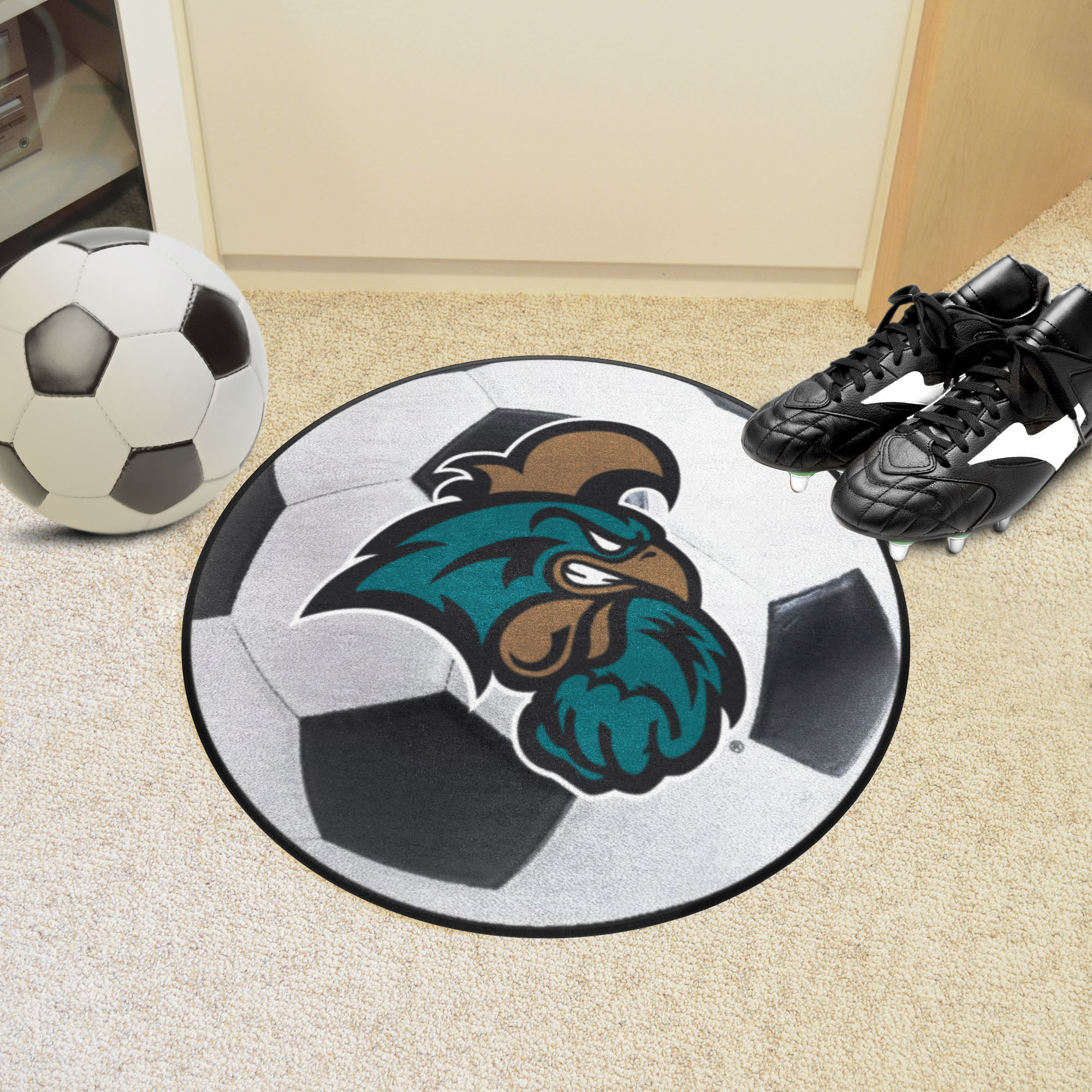 Coastal Carolina Chanticleers Logo Soccer Ball Shaped Area Rug
