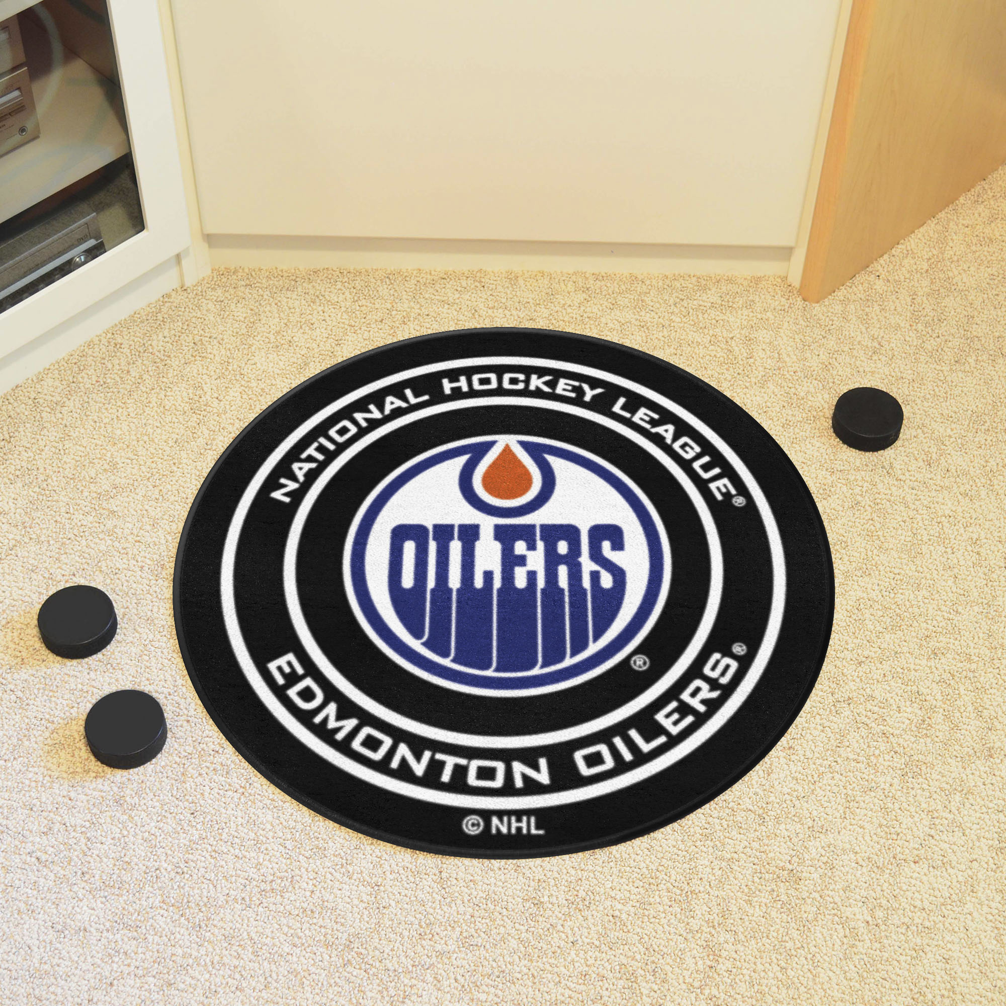 Edmonton Oilers Hockey Puck Shaped Area Rug