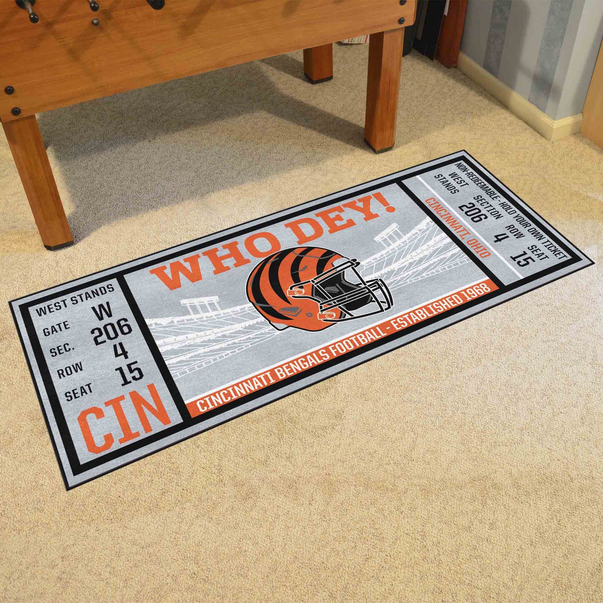 Cincinnati Bengals Ticket Runner Mat - 29.5 x 72