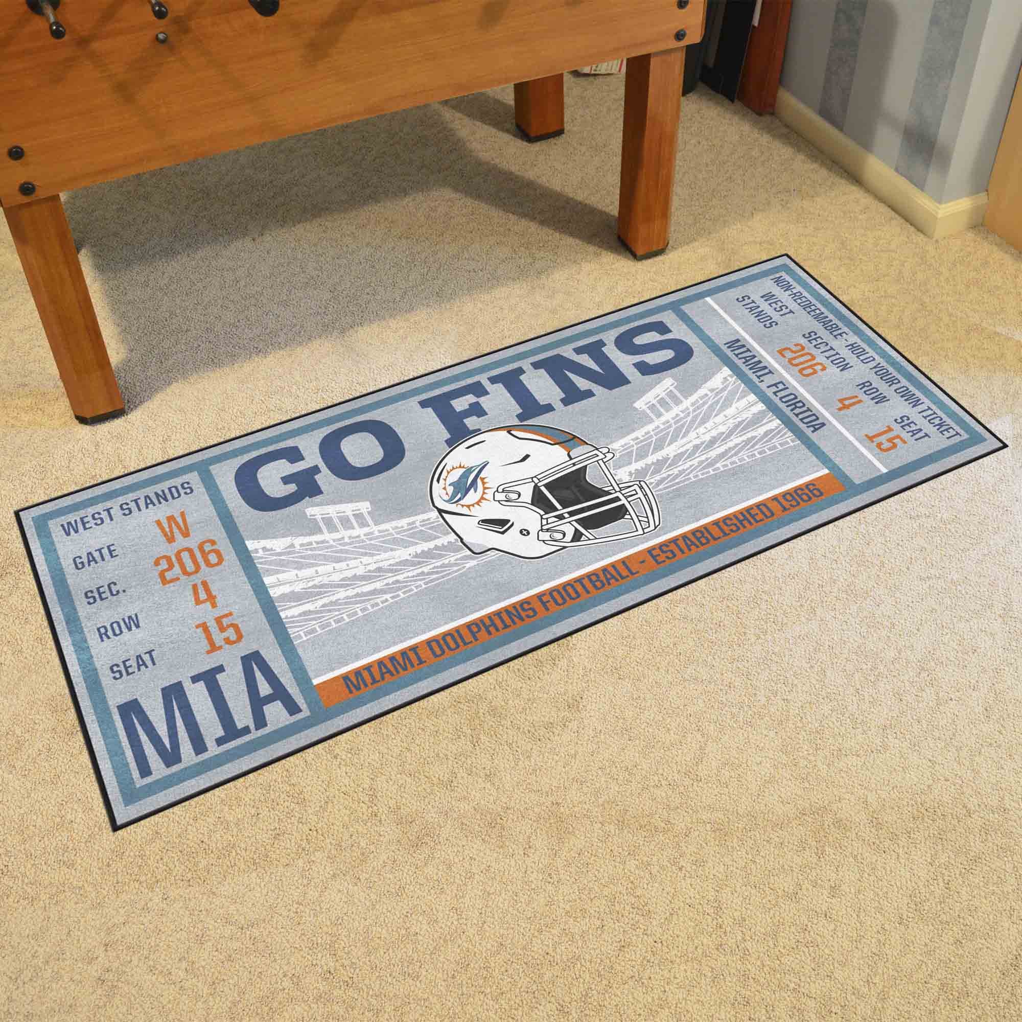 Miami Dolphins Ticket Runner Mat - 29.5 x 72