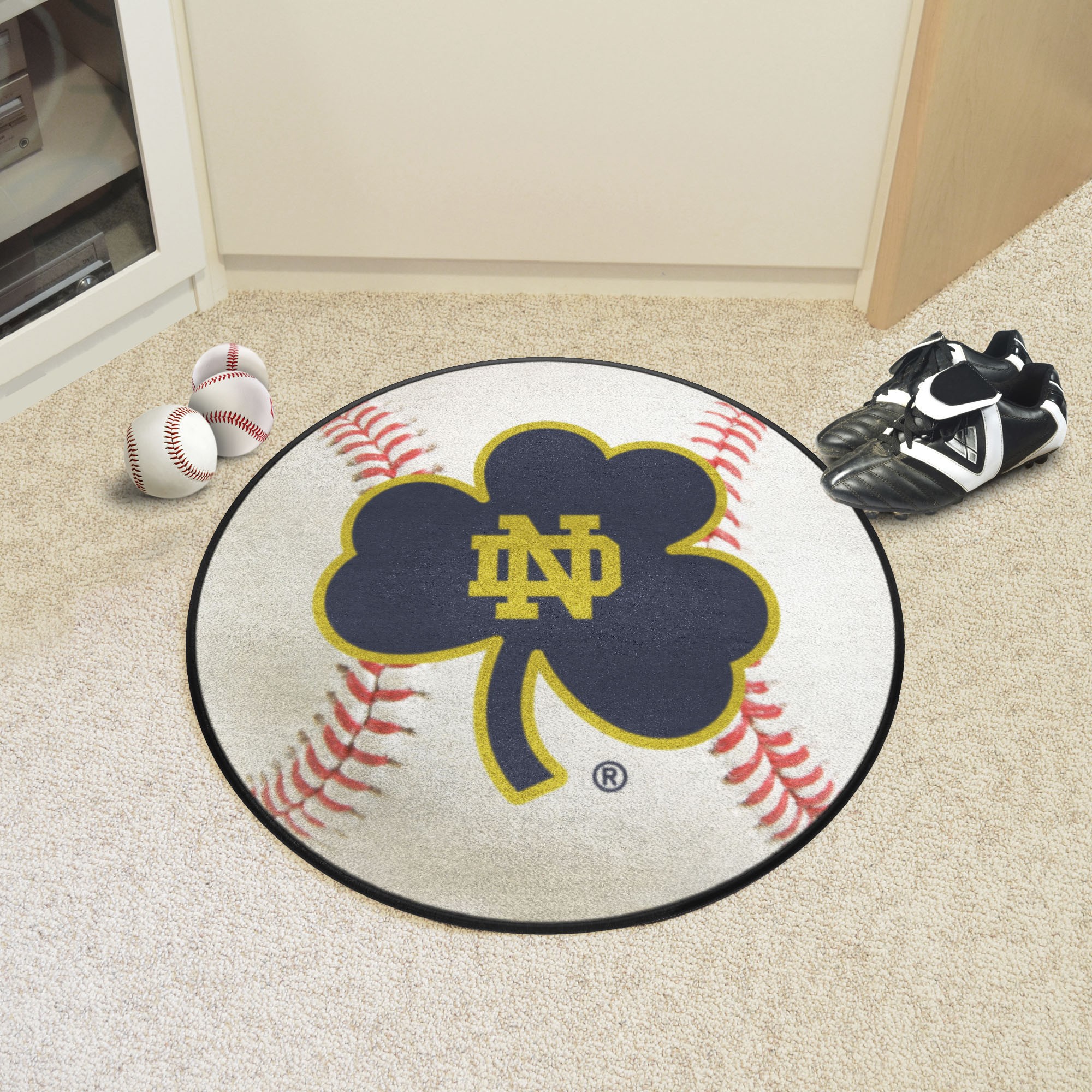 Notre Dame Fighting Irish Logo Baseball Shaped Area Rug