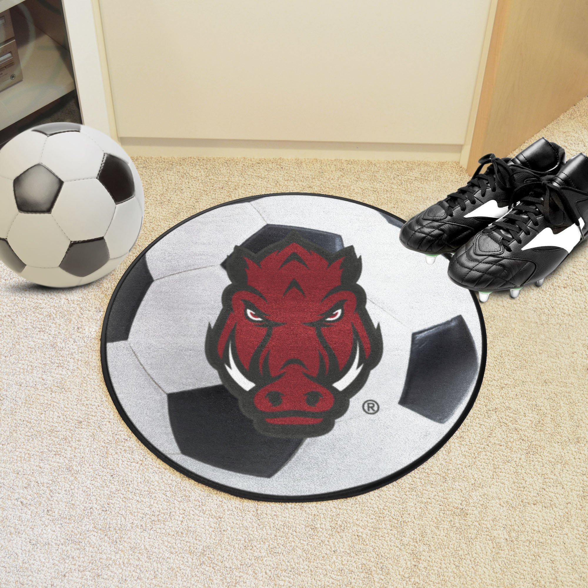 Razorback Rugs Arkansas Razorbacks Logo Soccer Ball Shaped Area Rug