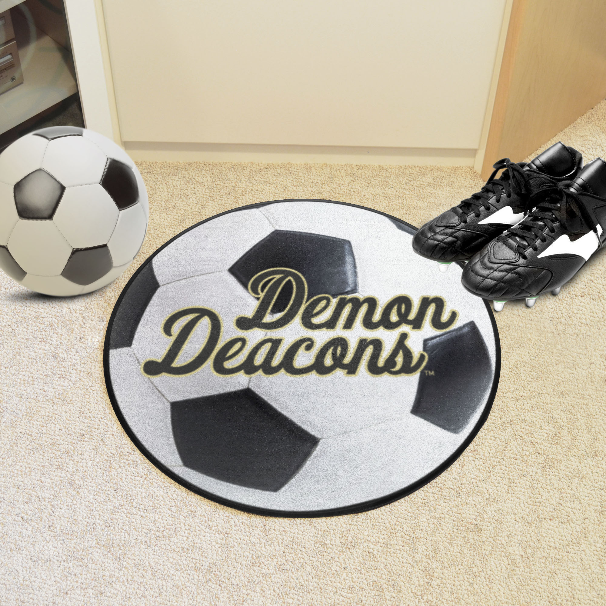 Wake Forest Demon Deacons Logo Soccer Ball Shaped Area Rug