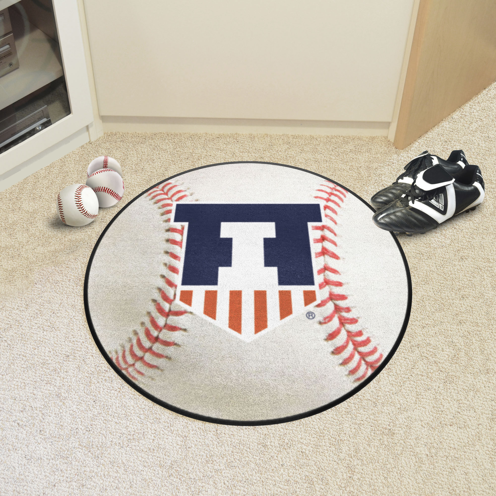 Illinois Illini Logo Baseball Shaped Area Rug