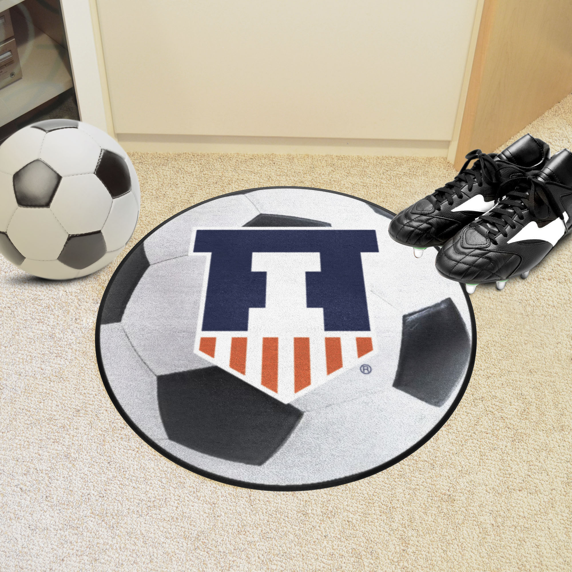 Illinois Illini Logo Soccer Ball Shaped Area Rug