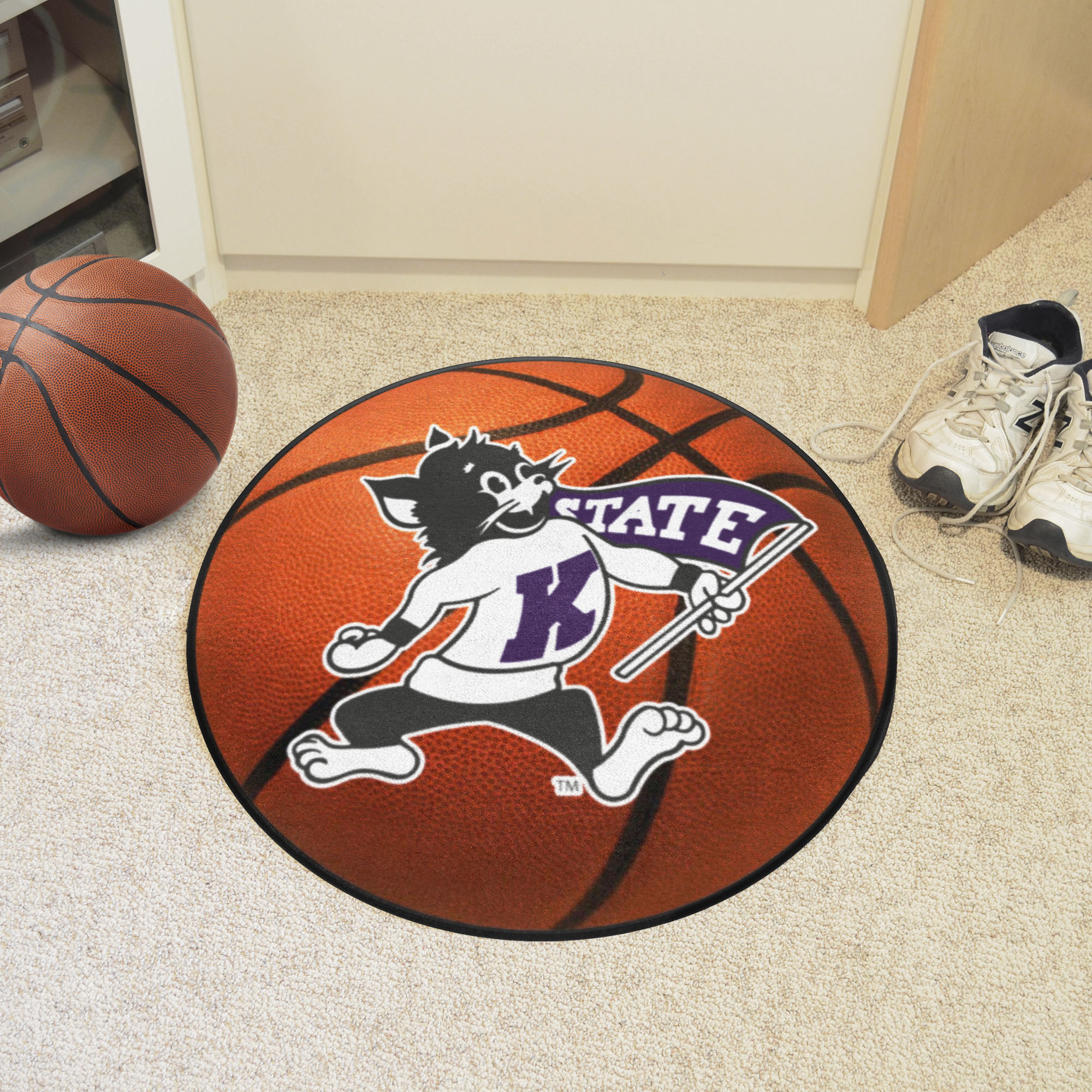 Kansas State Wildcats Mascot Logo Basketball Shaped Area Rug