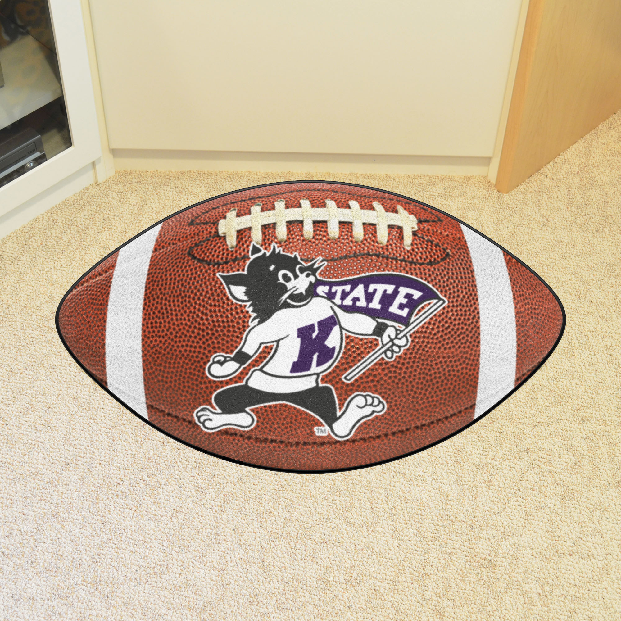 Kansas State Wildcats Mascot Logo Football Shaped Area Rug