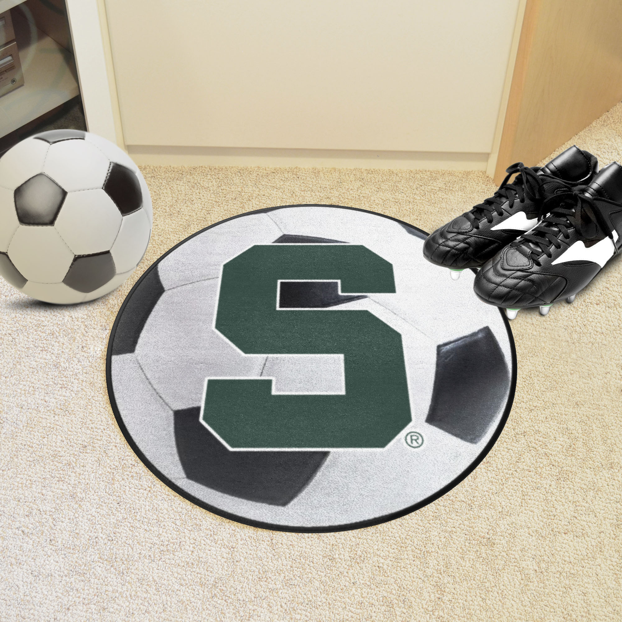 Michigan State Spartans Alt Logo Soccer Ball Shaped Area Rug