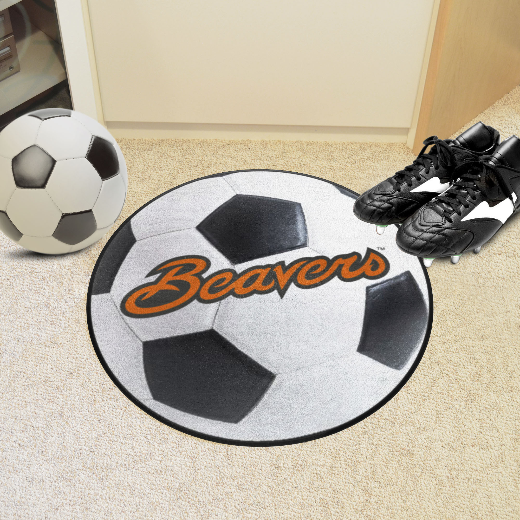 Oregon State Beavers Alt Logo Soccer Ball Shaped Area Rug
