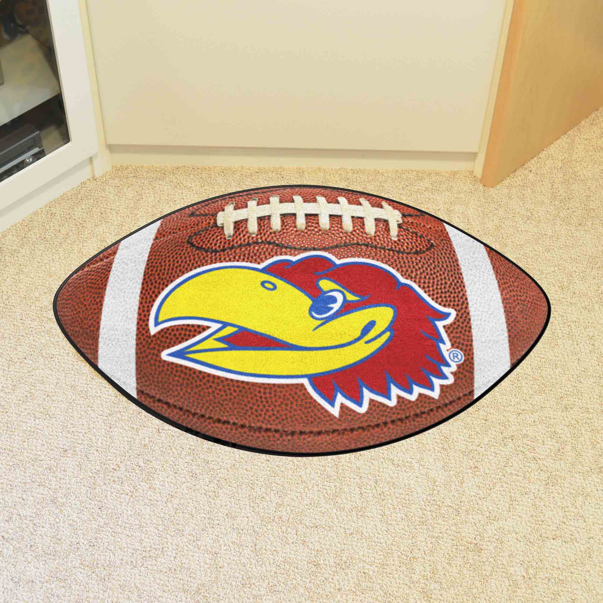 Kansas Jayhawks Alt Logo Football Shaped Area Rug