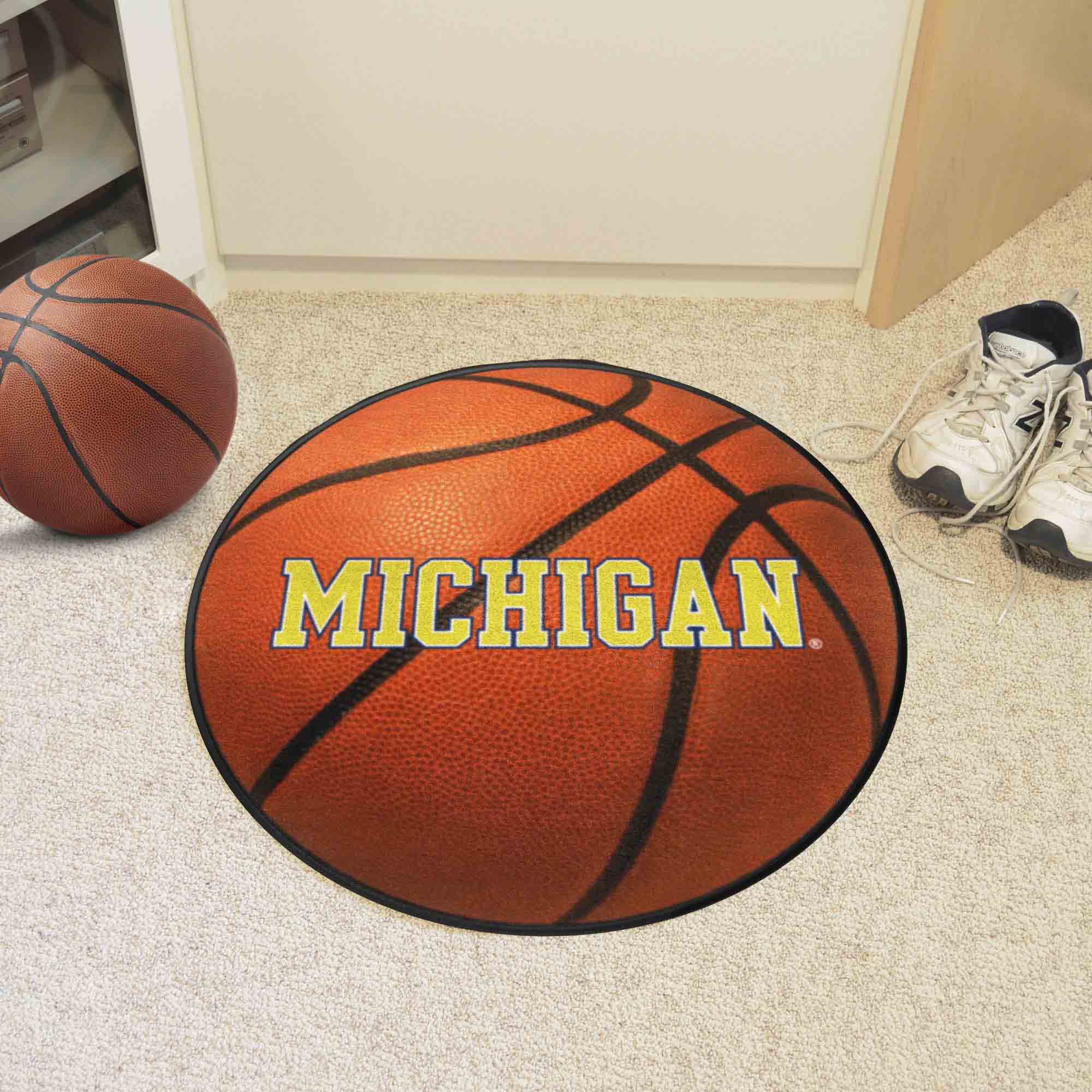 Michigan Wolverines Wordmark Basketball Shaped Area Rug