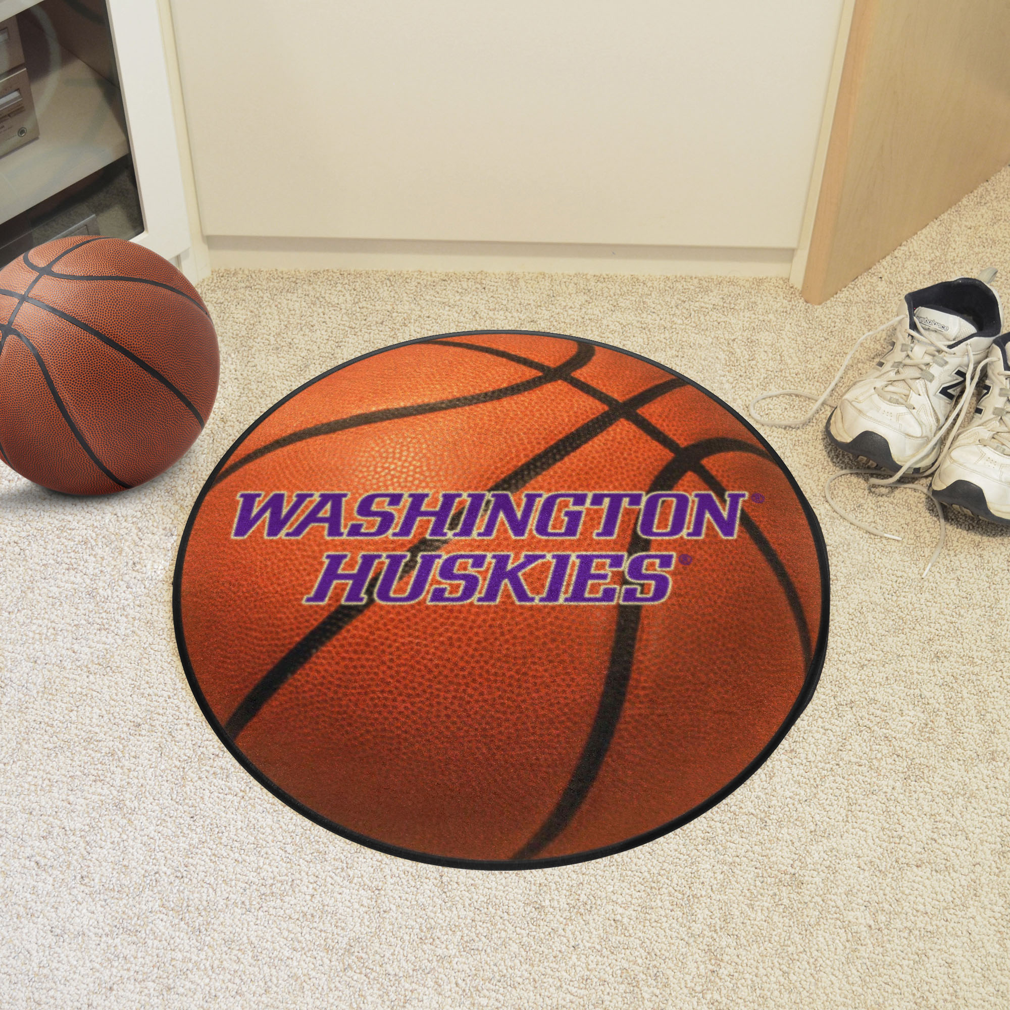 Washington Huskies Wordmark Basketball Shaped Area Rug