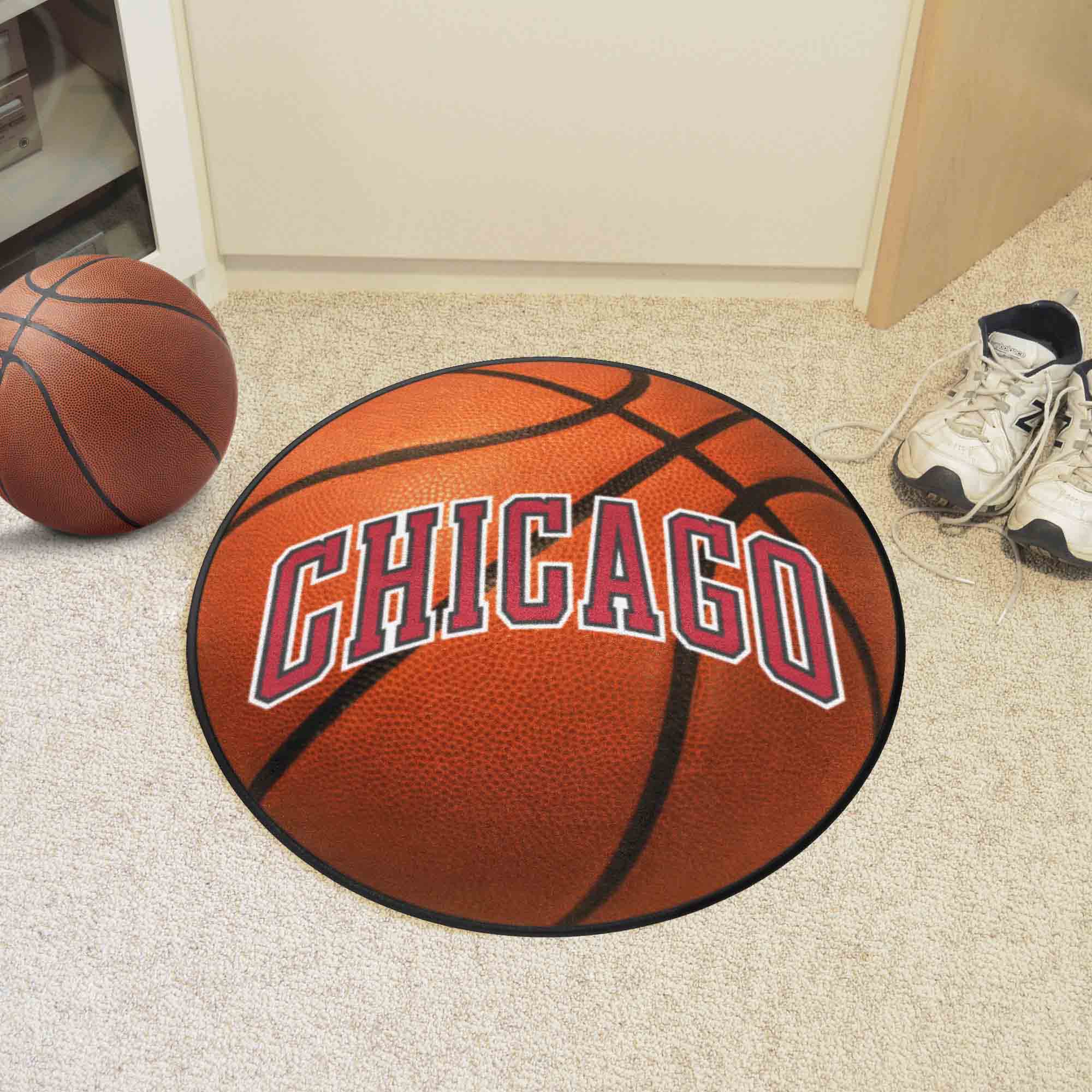 Chicago Bulls Basketball Shaped Wordmark Area Rug