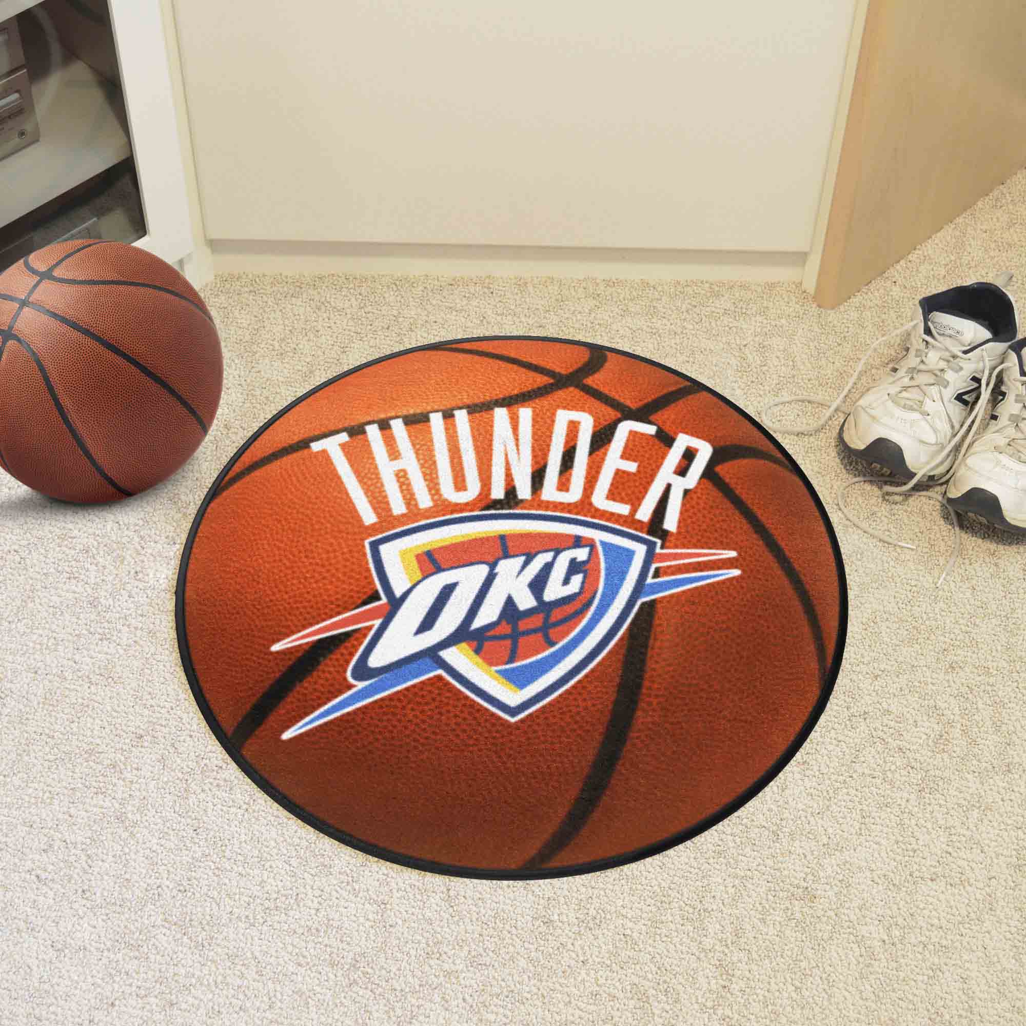 Oklahoma City Thunder Basketball Shaped Wordmark Area Rug