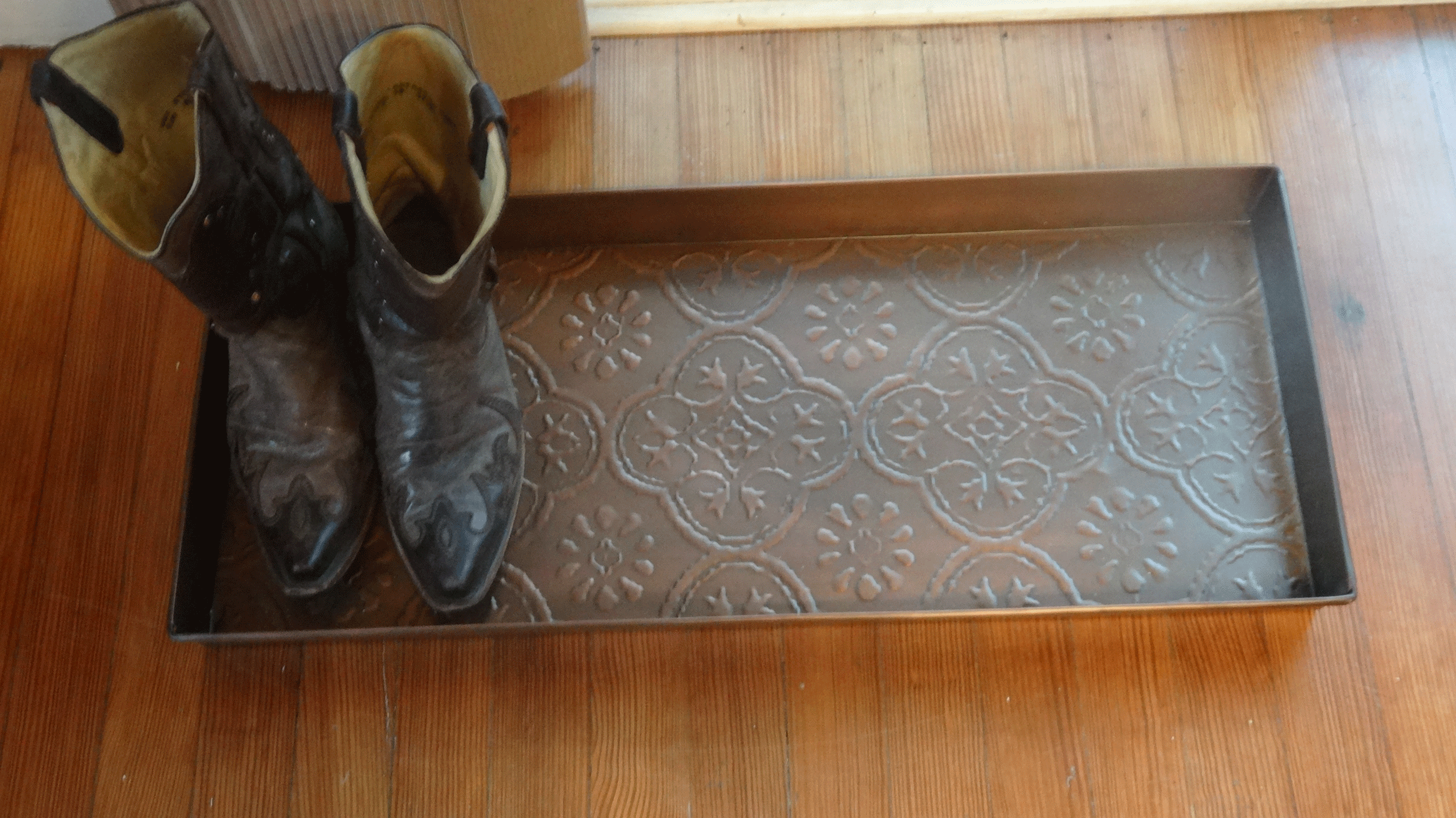 Antique Copper Medallion Embossed Boot Tray 30" x 13"