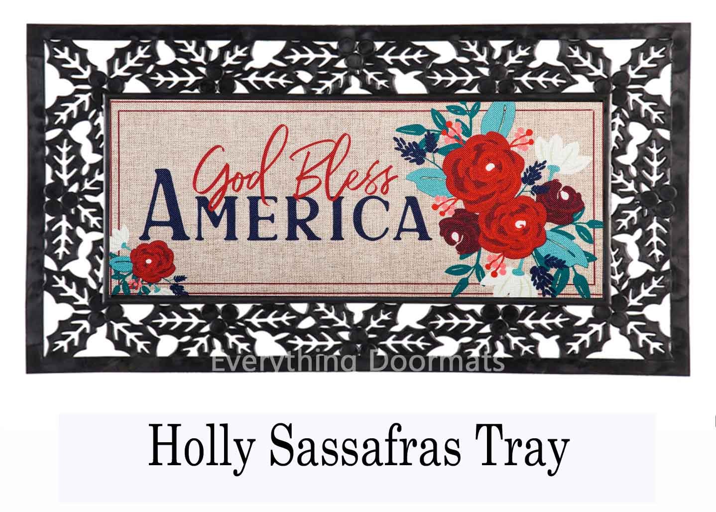 Patriotic Floral God Bless America Sassafras Mat 10 x 22 Insert Doormat