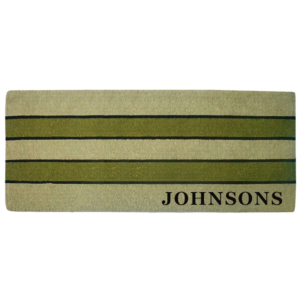 Personalized Pistachio Striped Coco Coir Doormat 24x57