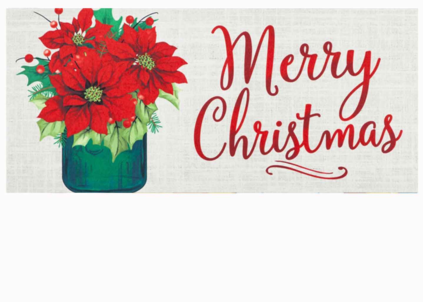 Holly Sassafras Rug Insert Switch Door Mat 10x22 "Merry Christmas" Poinsettias 
