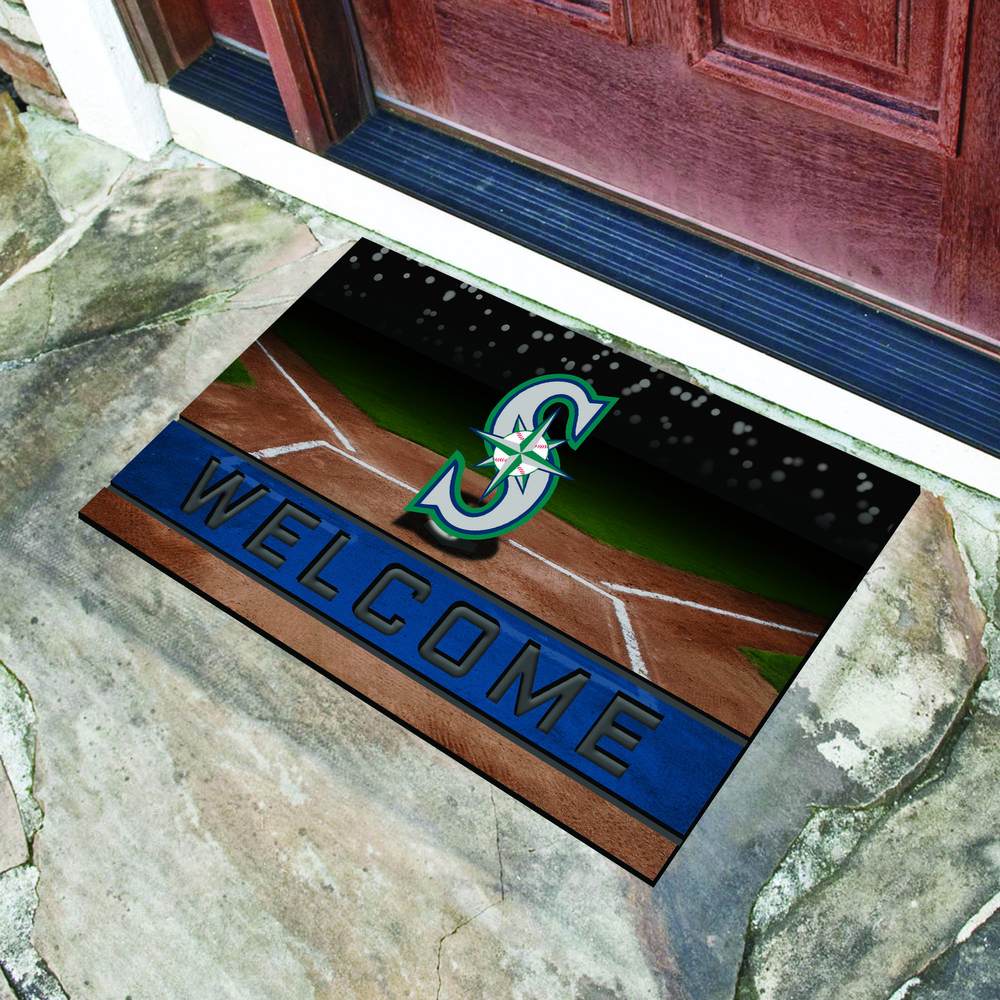 Seattle Mariners Flocked Rubber Doormat 18 X 30