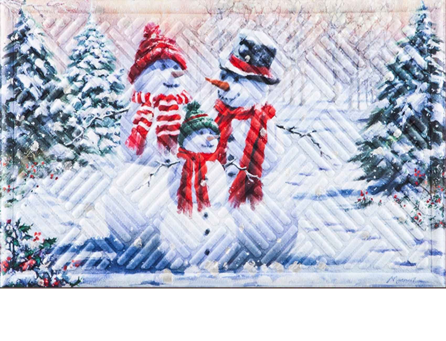 Hatch Embossed Snow Family Dimensions Doormat 19 x 30