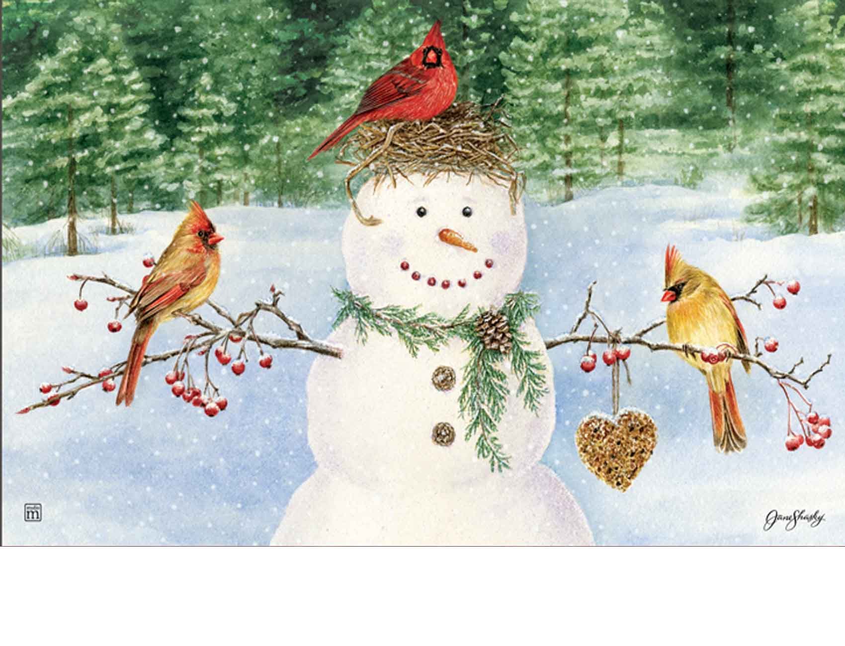 Indoor Outdoor Snowman Birdfeeder Matmate Doormat 18x30