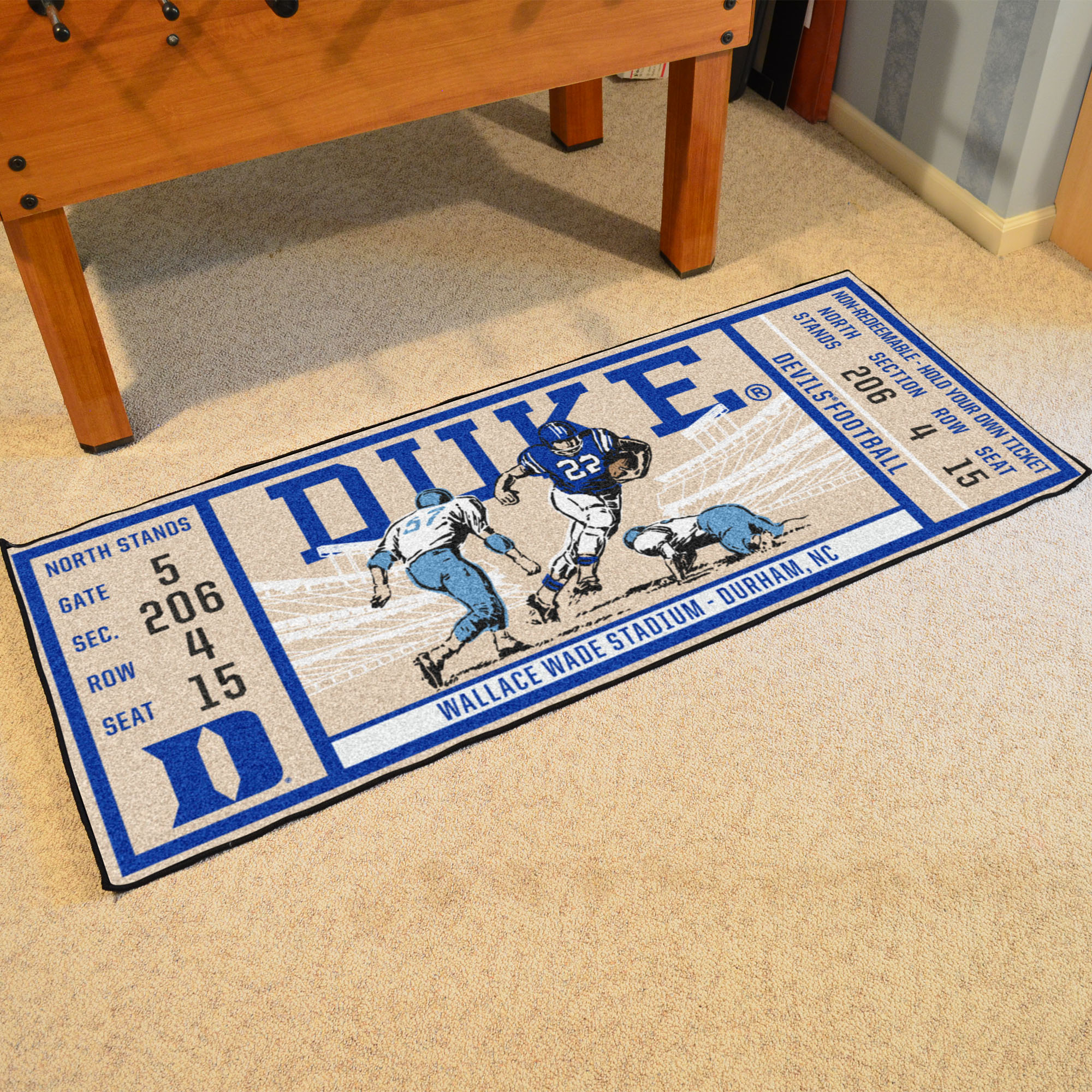 Duke Blue Devils 30/" X 72/" Football Field Runner Area Rug Floor Mat