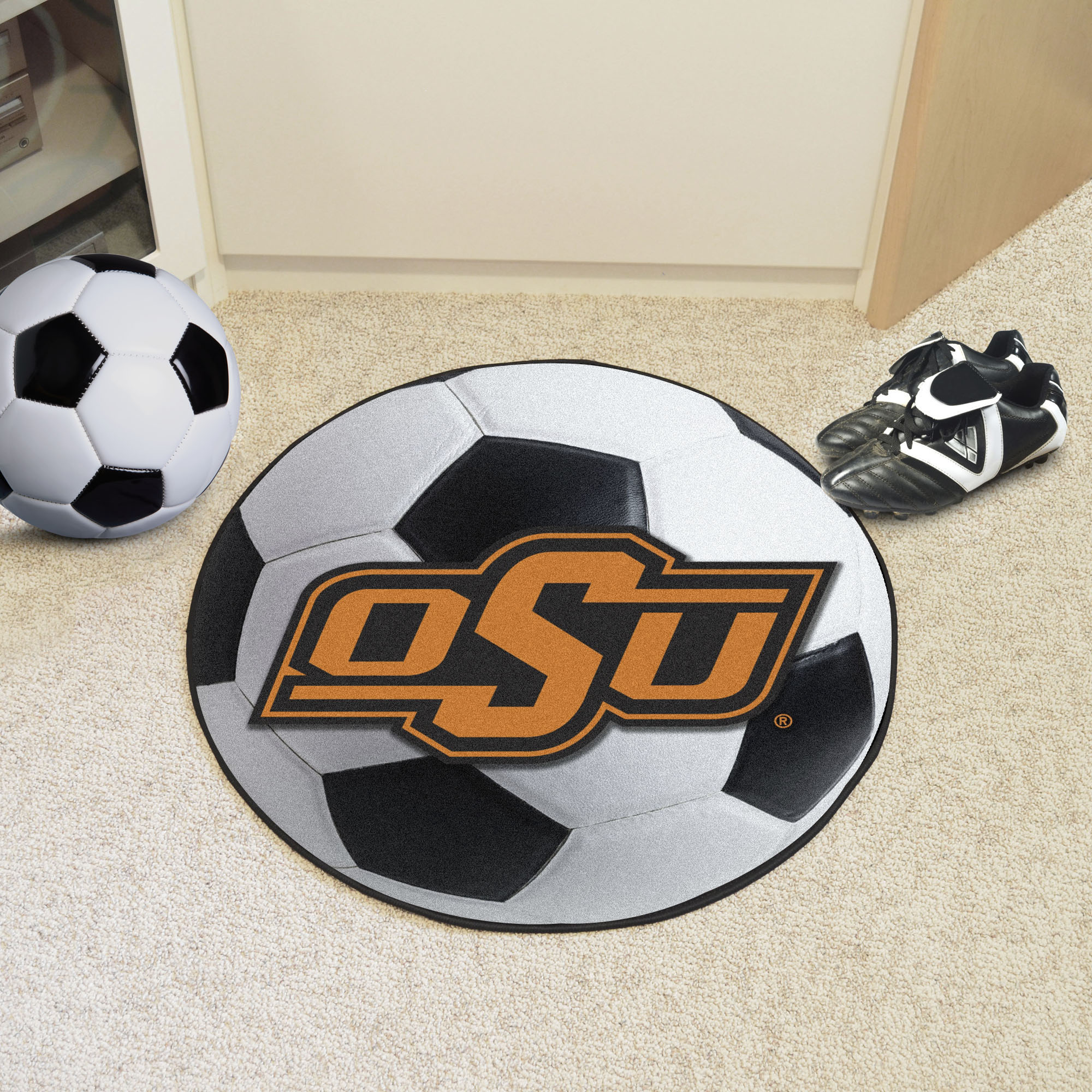 Oklahoma State University Ball Shaped Area Rugs (Ball Shaped Area Rugs: Soccer Ball)