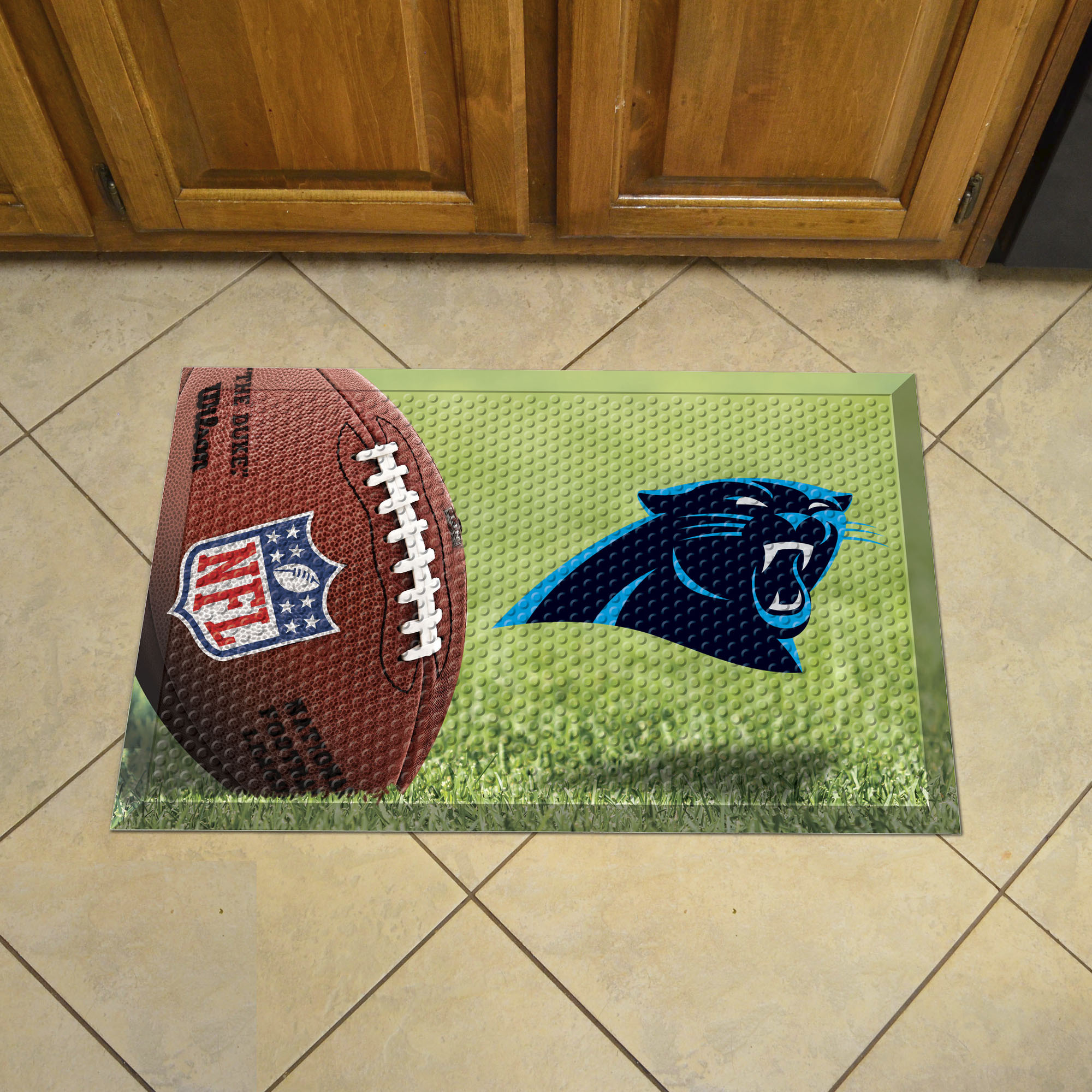 Carolina Panthers Scrapper Doormat - 19 x 30 rubber (Field & Logo: Football Field)