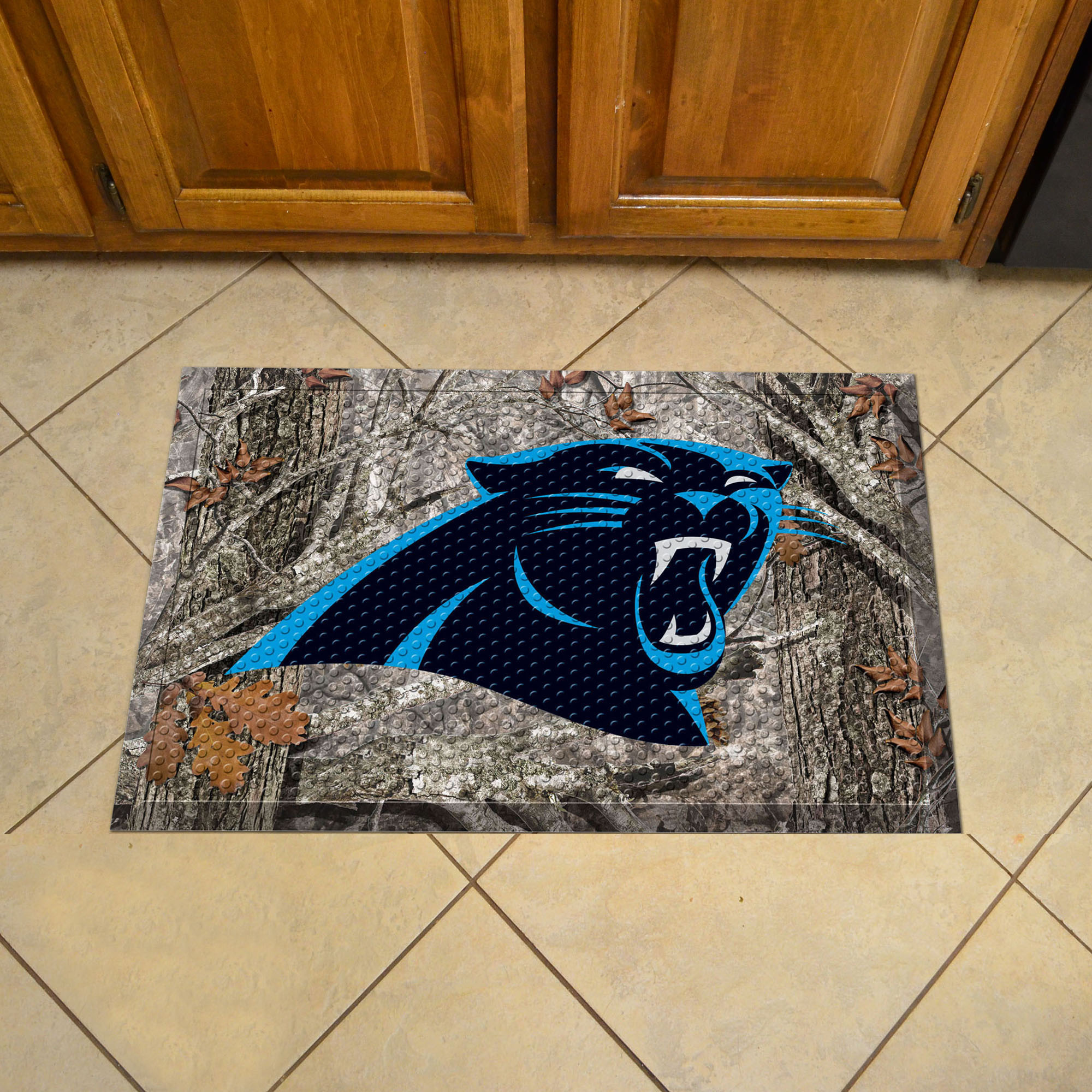 Carolina Panthers Scrapper Doormat - 19 x 30 rubber (Field & Logo: Camo & Logo)