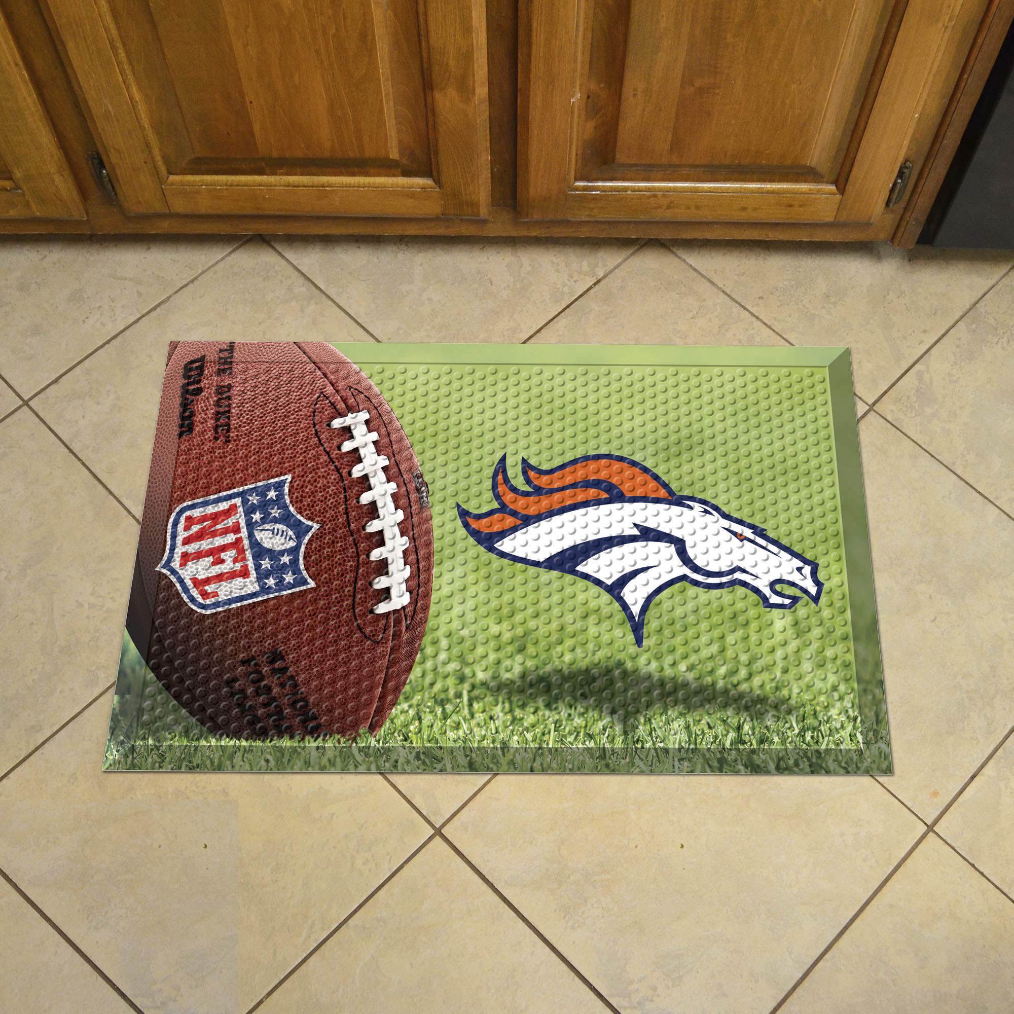 Denver Broncos Scrapper Doormat - 19 x 30 rubber (Field & Logo: Football Field)